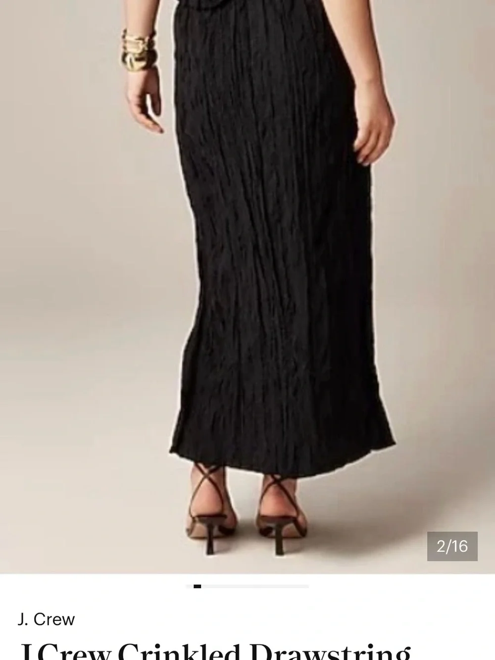 NWT J.Crew Crinkled Drawstring Midi Skirt in Black